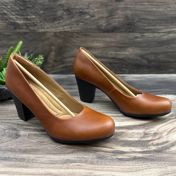 NIB Sofft Nasia 8M 39 Leather Classic Pumps Comfort Block Heels Cork Brown - Picture 4 of 11